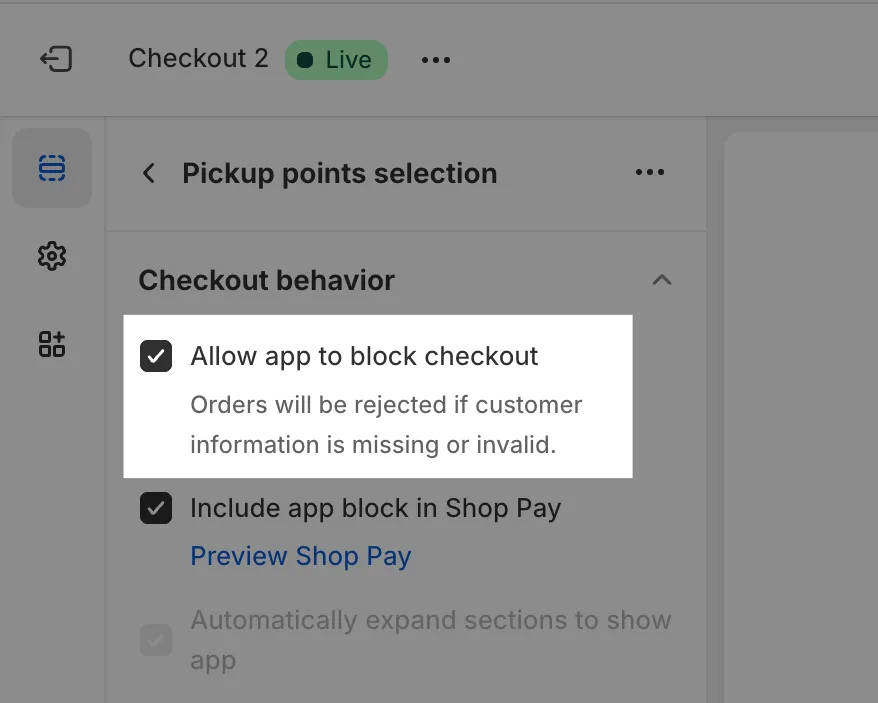 Allow app to block checkout